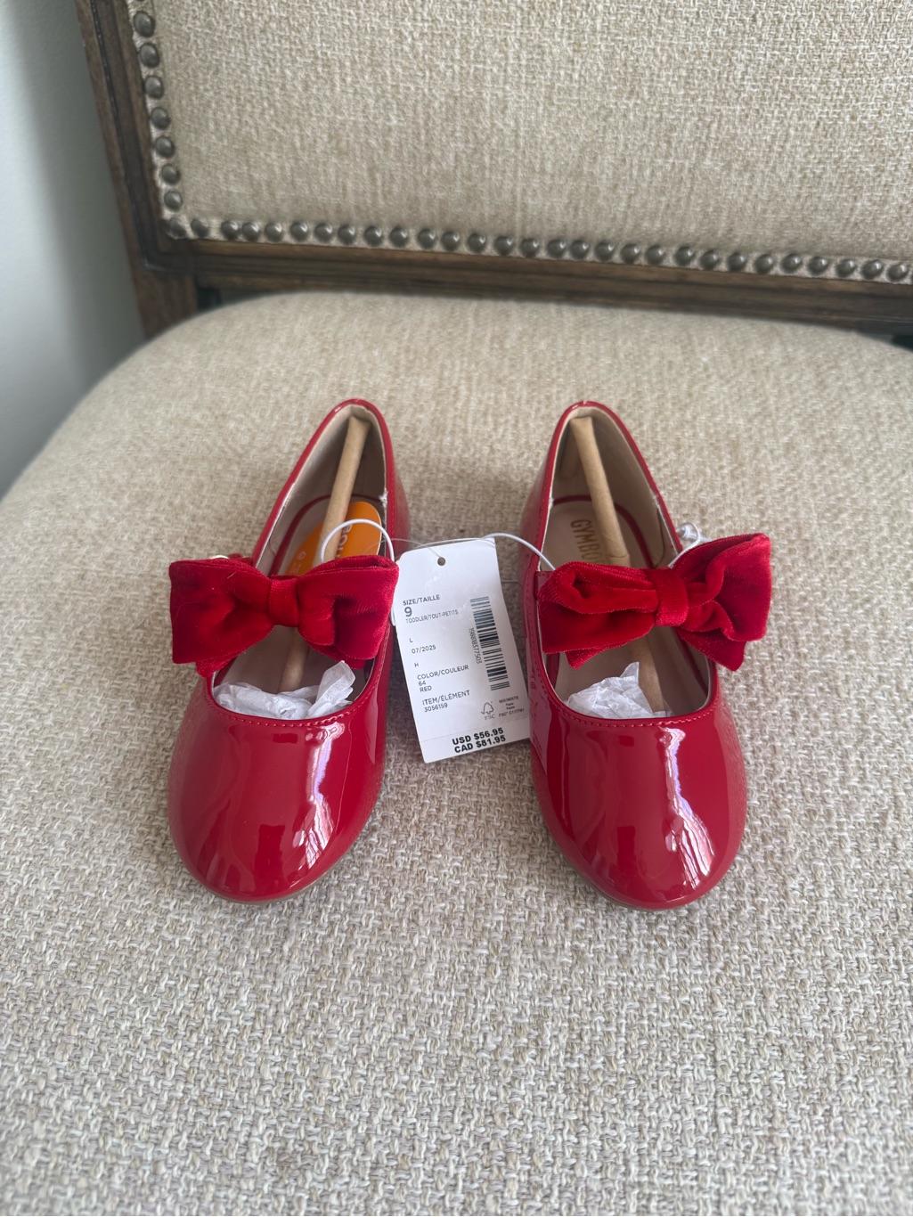 Toddler 9 Gymboree Red Patent Leather Shoes With Velvet Detachable Bows New